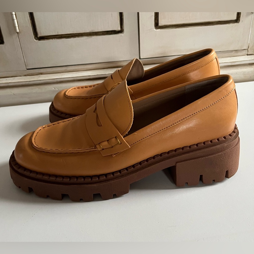 Free People Lyra Heeled Lug Sole Loafer Saffron shoes Size 39.5/9 neutral